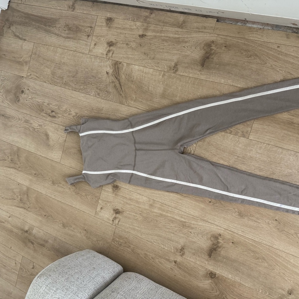 Beyond Yoga tan Jumpsuit with White Stripes